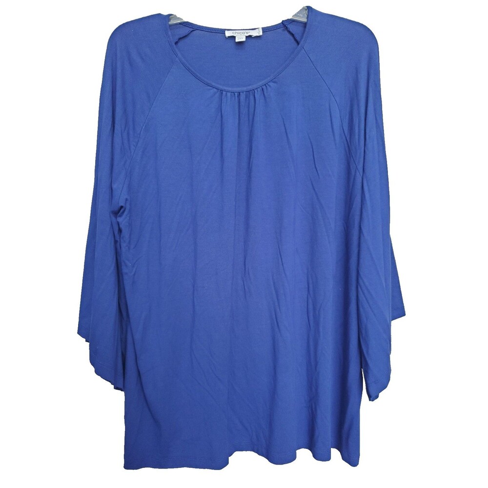 Chico's Blue Touch of Cool Jersey Knit Angel Sleeve Tunic Size 3 (XL)